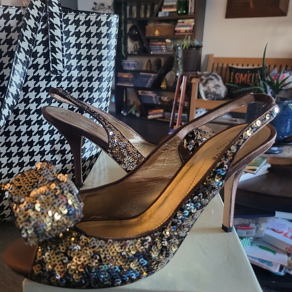 Kate Spade sequin Slingback Heels - Gold and Silver